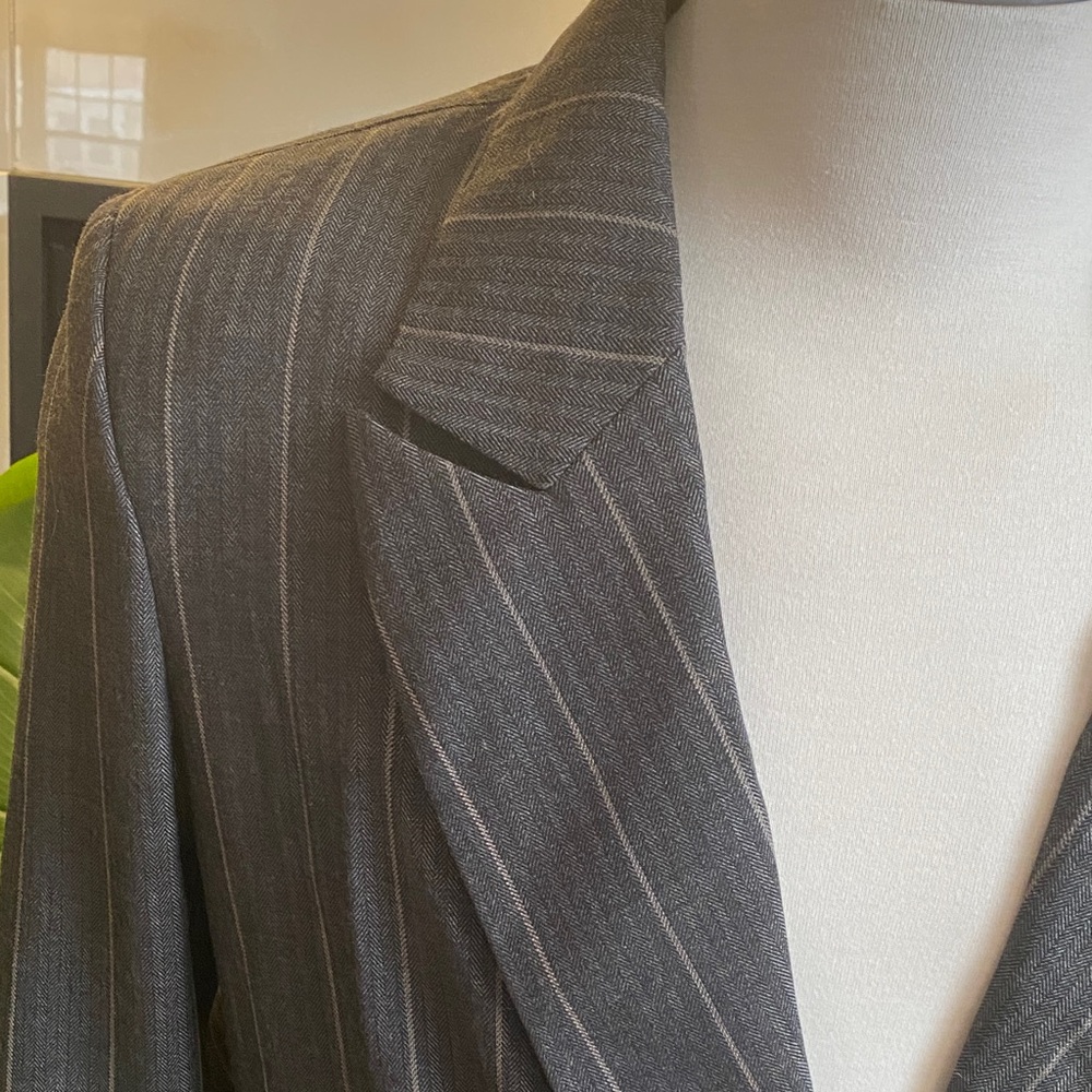 Free People Pinstripe Herringbone Blazer Jacket Charcoal Women’s Medium - Picture 3 of 13